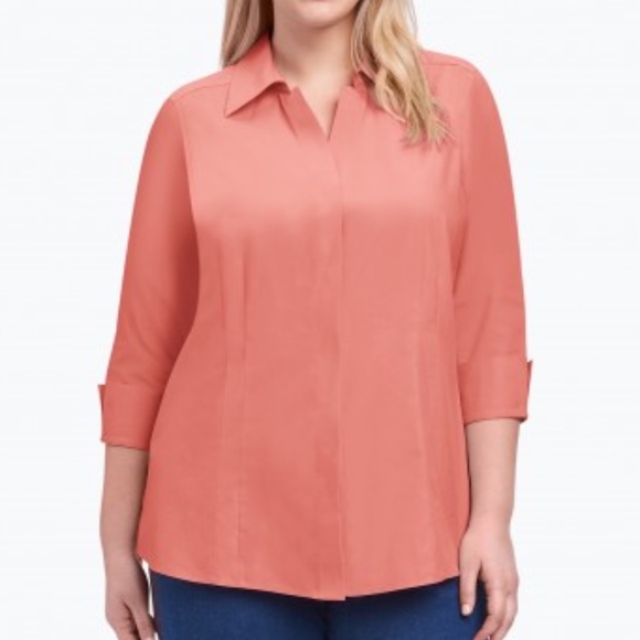 Tops - Foxcroft -Taylor Plus Non-Iron 3/4 Sleeve Pinpoint